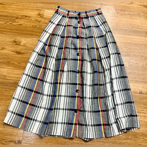 Vintage 80’s Chaus pleated striped button front preppy plaid midi skirt 2 EUC - Picture 7 of 7
